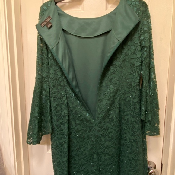 Jessica Howard Bell-Sleeve Glitter Lace Dress Size 16 Green - Picture 5 of 14